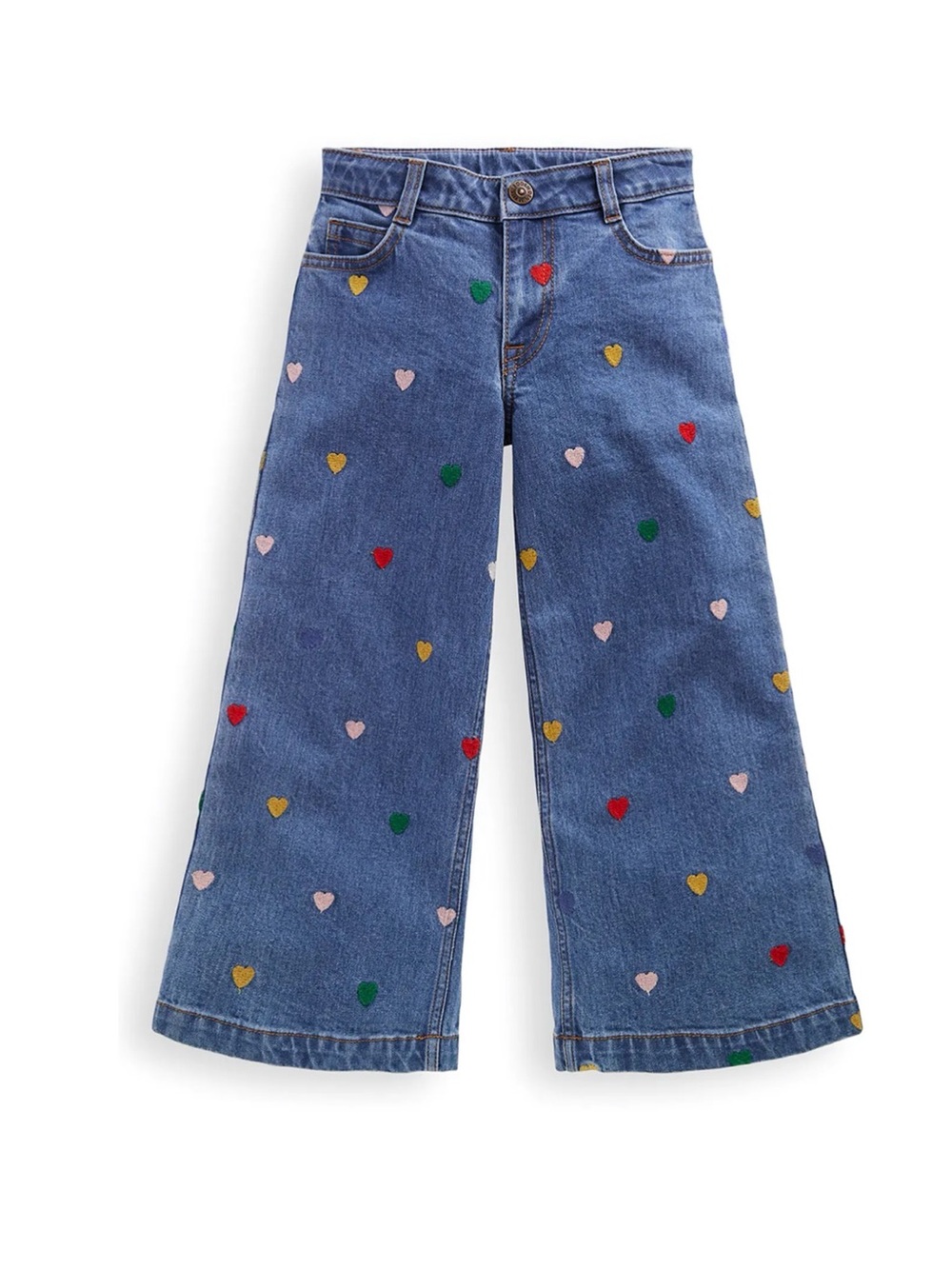 MINI BODEN Kids’ Heart Embroidered Wide Leg Denim Jean